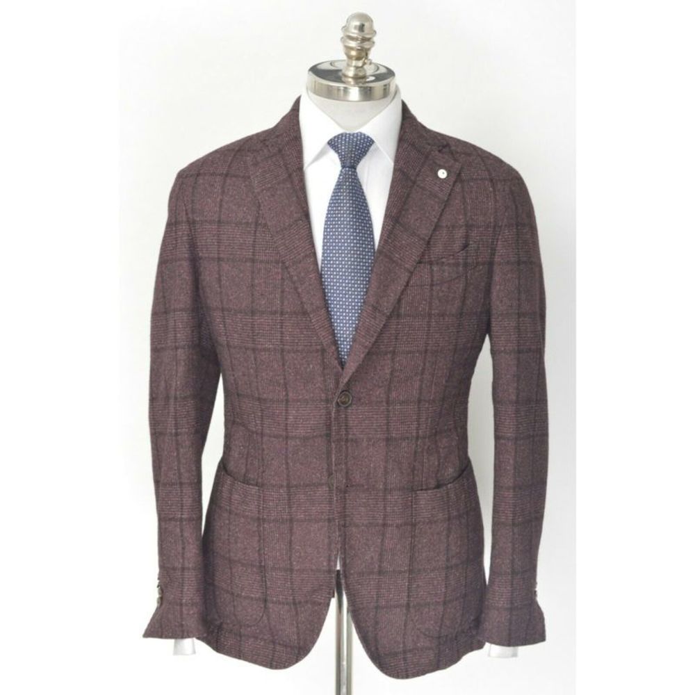 L.B.M. 1911 Mens Purple Single Breasted Plaid Slim Fit Cotton Blend Blazer 56R